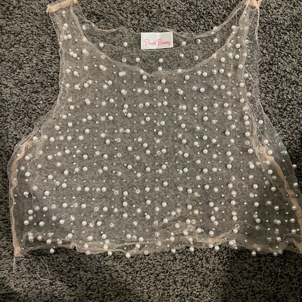 Beach Bunny Glitzy Girl Pearl Mesh Top & Skirt Set - Picture 10 of 10